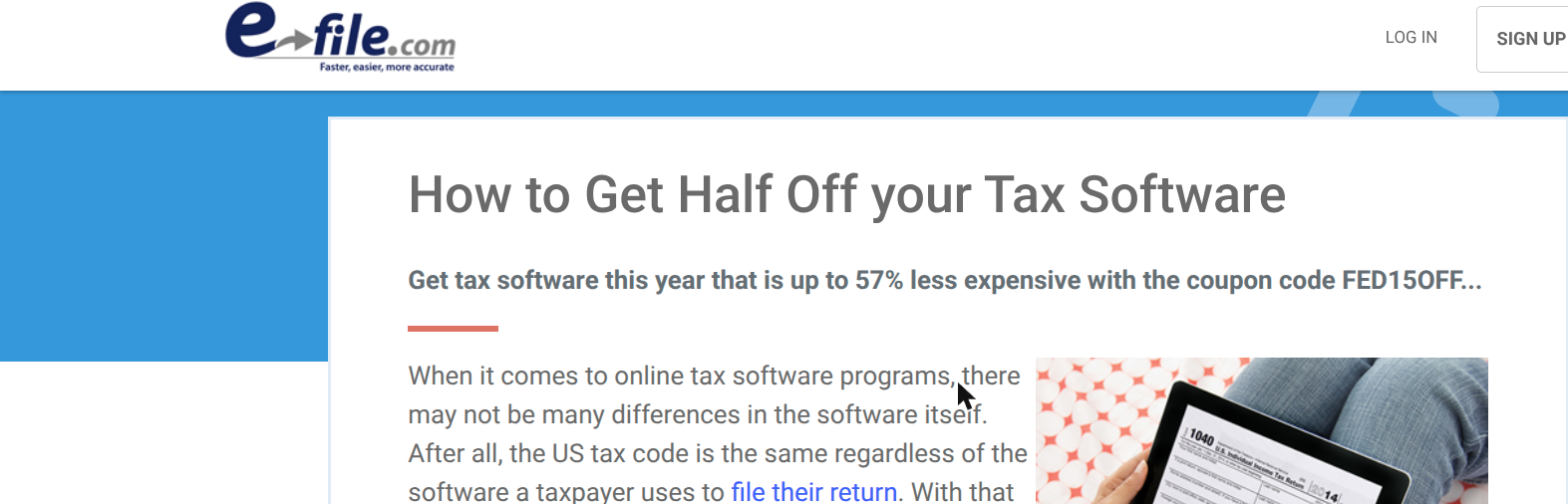 E-file.com tax software pricing comparison screenshot